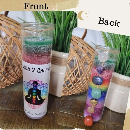 7 chakra Candle with Crystals